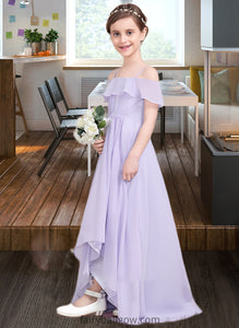 Rosemary A-Line Off-the-Shoulder Asymmetrical Chiffon Junior Bridesmaid Dress With Cascading Ruffles XXCP0013566