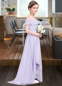 Rosemary A-Line Off-the-Shoulder Asymmetrical Chiffon Junior Bridesmaid Dress With Cascading Ruffles XXCP0013566