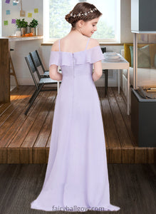 Rosemary A-Line Off-the-Shoulder Asymmetrical Chiffon Junior Bridesmaid Dress With Cascading Ruffles XXCP0013566