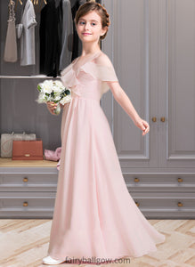 Desirae A-Line V-neck Floor-Length Chiffon Junior Bridesmaid Dress With Cascading Ruffles XXCP0013567