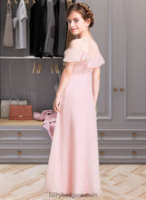 Load image into Gallery viewer, Desirae A-Line V-neck Floor-Length Chiffon Junior Bridesmaid Dress With Cascading Ruffles XXCP0013567