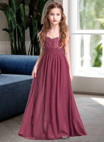 Ireland A-Line Sweetheart Floor-Length Chiffon Junior Bridesmaid Dress With Ruffle XXCP0013568