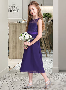 Viviana A-Line Scoop Neck Tea-Length Chiffon Junior Bridesmaid Dress XXCP0013569