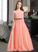 Load image into Gallery viewer, Nina A-Line One-Shoulder Floor-Length Chiffon Junior Bridesmaid Dress With Ruffle Bow(s) XXCP0013570