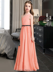 Nina A-Line One-Shoulder Floor-Length Chiffon Junior Bridesmaid Dress With Ruffle Bow(s) XXCP0013570