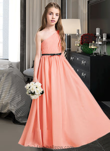 Nina A-Line One-Shoulder Floor-Length Chiffon Junior Bridesmaid Dress With Ruffle Bow(s) XXCP0013570