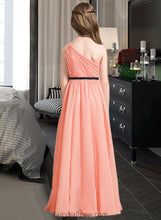 Load image into Gallery viewer, Nina A-Line One-Shoulder Floor-Length Chiffon Junior Bridesmaid Dress With Ruffle Bow(s) XXCP0013570