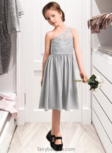 Load image into Gallery viewer, Cherish A-Line One-Shoulder Knee-Length Chiffon Lace Junior Bridesmaid Dress XXCP0013571