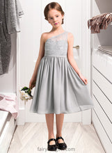 Load image into Gallery viewer, Cherish A-Line One-Shoulder Knee-Length Chiffon Lace Junior Bridesmaid Dress XXCP0013571