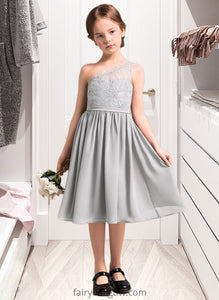 Cherish A-Line One-Shoulder Knee-Length Chiffon Lace Junior Bridesmaid Dress XXCP0013571