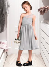 Load image into Gallery viewer, Cherish A-Line One-Shoulder Knee-Length Chiffon Lace Junior Bridesmaid Dress XXCP0013571