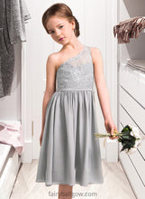 Load image into Gallery viewer, Cherish A-Line One-Shoulder Knee-Length Chiffon Lace Junior Bridesmaid Dress XXCP0013571