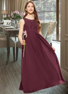 Kierra A-Line Scoop Neck Floor-Length Chiffon Lace Junior Bridesmaid Dress With Beading Sequins XXCP0013572