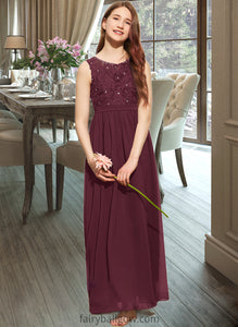 Kierra A-Line Scoop Neck Floor-Length Chiffon Lace Junior Bridesmaid Dress With Beading Sequins XXCP0013572