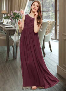 Kierra A-Line Scoop Neck Floor-Length Chiffon Lace Junior Bridesmaid Dress With Beading Sequins XXCP0013572