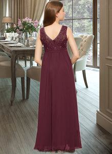 Kierra A-Line Scoop Neck Floor-Length Chiffon Lace Junior Bridesmaid Dress With Beading Sequins XXCP0013572