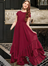 Load image into Gallery viewer, Rihanna A-Line Scoop Neck Floor-Length Chiffon Junior Bridesmaid Dress With Appliques Lace Bow(s) Cascading Ruffles XXCP0013573