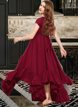 Load image into Gallery viewer, Rihanna A-Line Scoop Neck Floor-Length Chiffon Junior Bridesmaid Dress With Appliques Lace Bow(s) Cascading Ruffles XXCP0013573