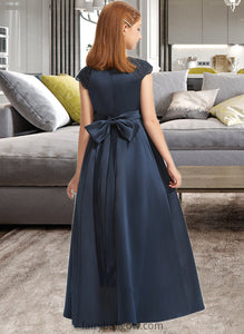 Shea A-Line Scoop Neck Floor-Length Satin Lace Junior Bridesmaid Dress With Beading Sequins Bow(s) XXCP0013574