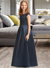 Load image into Gallery viewer, Shea A-Line Scoop Neck Floor-Length Satin Lace Junior Bridesmaid Dress With Beading Sequins Bow(s) XXCP0013574