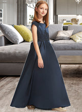 Load image into Gallery viewer, Shea A-Line Scoop Neck Floor-Length Satin Lace Junior Bridesmaid Dress With Beading Sequins Bow(s) XXCP0013574