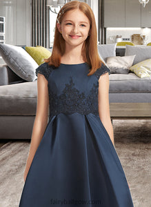 Shea A-Line Scoop Neck Floor-Length Satin Lace Junior Bridesmaid Dress With Beading Sequins Bow(s) XXCP0013574