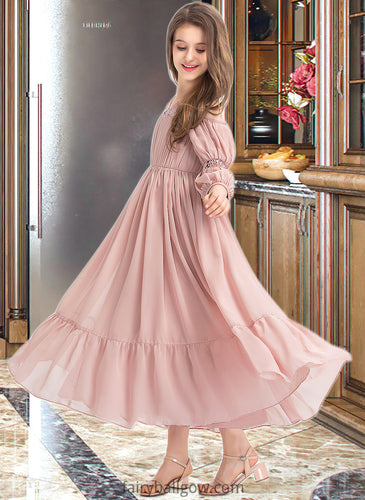 Margaret A-Line Square Neckline Ankle-Length Chiffon Junior Bridesmaid Dress With Ruffle Lace XXCP0013575