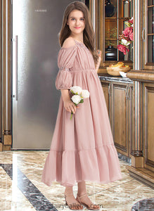 Margaret A-Line Square Neckline Ankle-Length Chiffon Junior Bridesmaid Dress With Ruffle Lace XXCP0013575