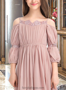 Margaret A-Line Square Neckline Ankle-Length Chiffon Junior Bridesmaid Dress With Ruffle Lace XXCP0013575