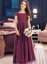 Load image into Gallery viewer, Gracelyn A-Line Square Neckline Floor-Length Chiffon Junior Bridesmaid Dress With Lace Bow(s) Pleated XXCP0013576