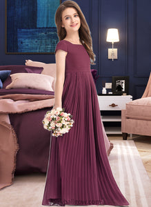 Gracelyn A-Line Square Neckline Floor-Length Chiffon Junior Bridesmaid Dress With Lace Bow(s) Pleated XXCP0013576