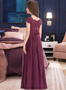 Gracelyn A-Line Square Neckline Floor-Length Chiffon Junior Bridesmaid Dress With Lace Bow(s) Pleated XXCP0013576