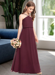 Stephanie A-Line V-neck Floor-Length Chiffon Junior Bridesmaid Dress XXCP0013577