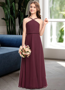 Stephanie A-Line V-neck Floor-Length Chiffon Junior Bridesmaid Dress XXCP0013577