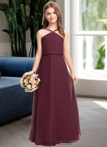 Stephanie A-Line V-neck Floor-Length Chiffon Junior Bridesmaid Dress XXCP0013577