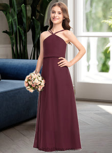 Stephanie A-Line V-neck Floor-Length Chiffon Junior Bridesmaid Dress XXCP0013577