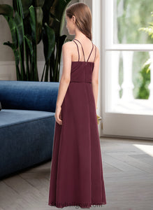 Stephanie A-Line V-neck Floor-Length Chiffon Junior Bridesmaid Dress XXCP0013577