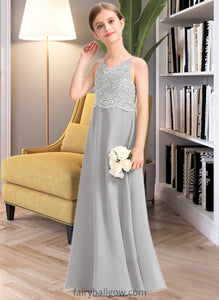 Perla A-Line V-neck Floor-Length Chiffon Lace Junior Bridesmaid Dress XXCP0013579