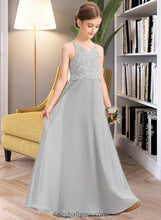 Load image into Gallery viewer, Perla A-Line V-neck Floor-Length Chiffon Lace Junior Bridesmaid Dress XXCP0013579