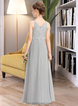 Load image into Gallery viewer, Perla A-Line V-neck Floor-Length Chiffon Lace Junior Bridesmaid Dress XXCP0013579