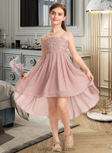 Load image into Gallery viewer, Gina A-Line Square Neckline Asymmetrical Chiffon Lace Junior Bridesmaid Dress XXCP0013580