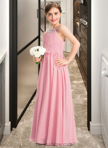 Kallie A-Line Scoop Neck Floor-Length Chiffon Lace Junior Bridesmaid Dress With Ruffle Beading Sequins XXCP0013582