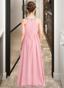 Kallie A-Line Scoop Neck Floor-Length Chiffon Lace Junior Bridesmaid Dress With Ruffle Beading Sequins XXCP0013582