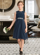 Load image into Gallery viewer, Aniyah A-Line Scoop Neck Knee-Length Chiffon Lace Junior Bridesmaid Dress With Beading Sequins Bow(s) XXCP0013583