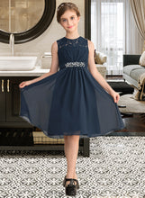 Load image into Gallery viewer, Aniyah A-Line Scoop Neck Knee-Length Chiffon Lace Junior Bridesmaid Dress With Beading Sequins Bow(s) XXCP0013583