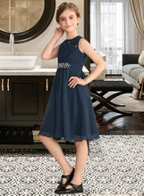 Load image into Gallery viewer, Aniyah A-Line Scoop Neck Knee-Length Chiffon Lace Junior Bridesmaid Dress With Beading Sequins Bow(s) XXCP0013583