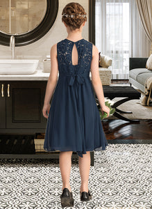 Aniyah A-Line Scoop Neck Knee-Length Chiffon Lace Junior Bridesmaid Dress With Beading Sequins Bow(s) XXCP0013583