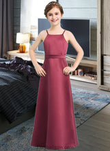 Load image into Gallery viewer, Ryann A-Line Square Neckline Floor-Length Satin Junior Bridesmaid Dress With Bow(s) XXCP0013585