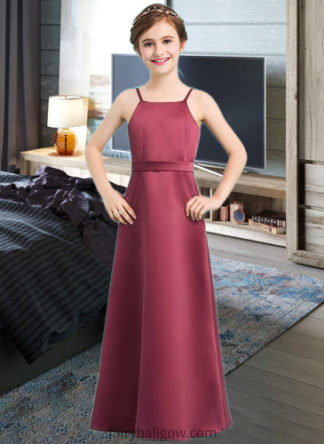 Ryann A-Line Square Neckline Floor-Length Satin Junior Bridesmaid Dress With Bow(s) XXCP0013585