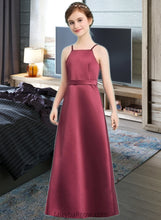 Load image into Gallery viewer, Ryann A-Line Square Neckline Floor-Length Satin Junior Bridesmaid Dress With Bow(s) XXCP0013585